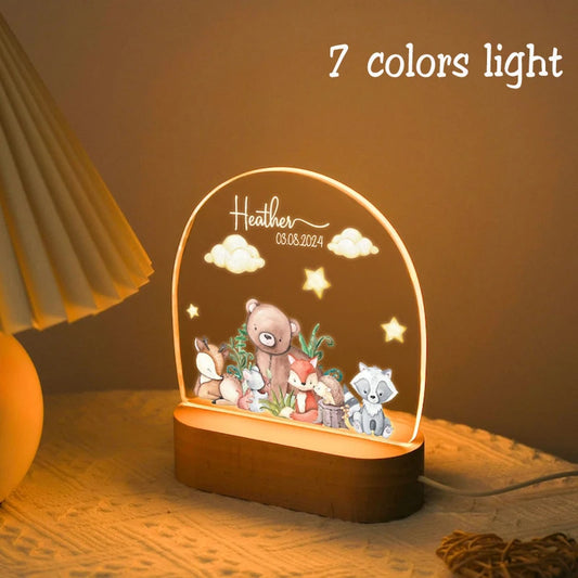 Veilleuse Forêt Enchantée Personnalisée – Prénom Bébé | Cadeau Naissance Original