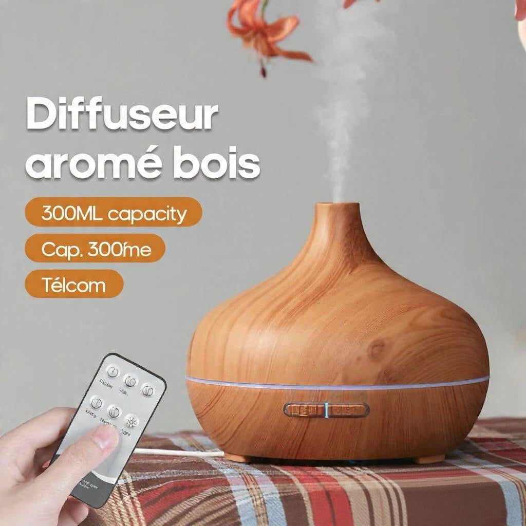 Diffuseur d'huiles Essentielles Bois 400ml- Humidificateur LED 7 Couleurs