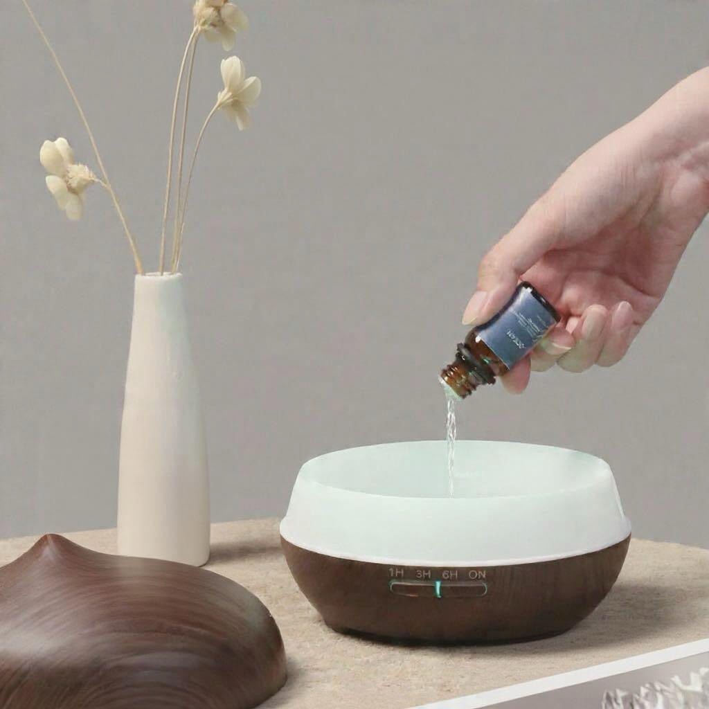 Diffuseur d'huiles Essentielles Bois 400ml- Humidificateur LED 7 Couleurs