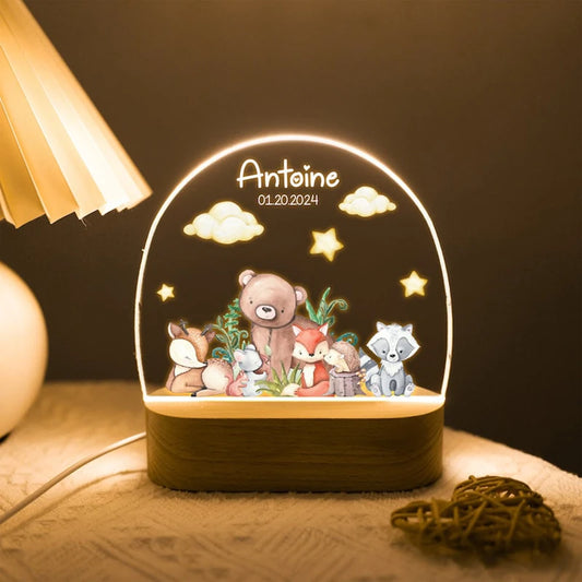 Veilleuse Forêt Enchantée Personnalisée – Prénom Bébé | Cadeau Naissance Original