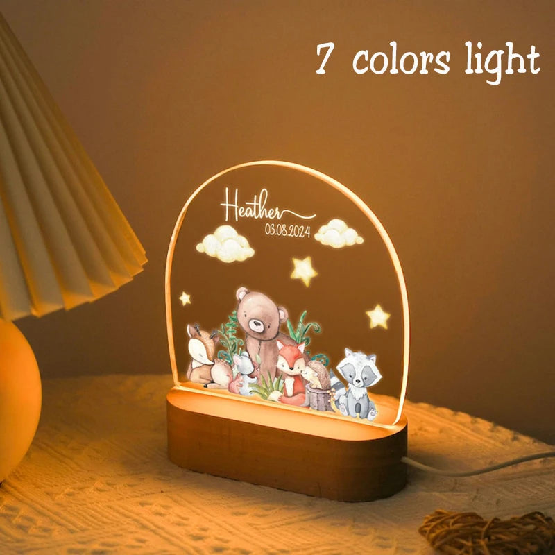 Veilleuse Forêt Enchantée Personnalisée – Prénom Bébé | Cadeau Naissance Original
