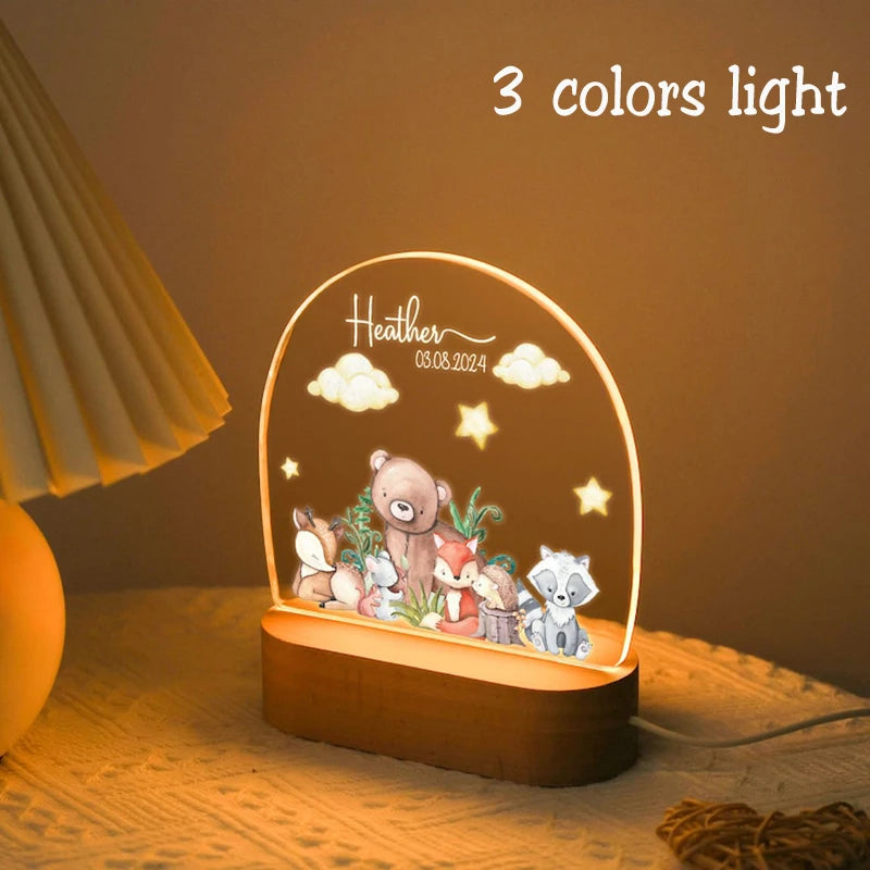 Veilleuse Forêt Enchantée Personnalisée – Prénom Bébé | Cadeau Naissance Original